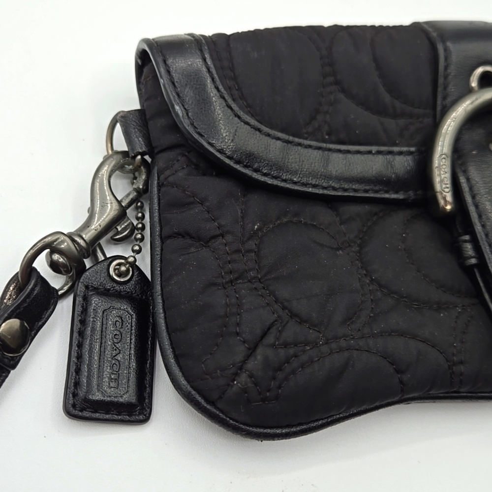 COACH Wristlet Puffer Black Material w/ Signature C Print Chrome Belt Closure - Picture 3 of 9